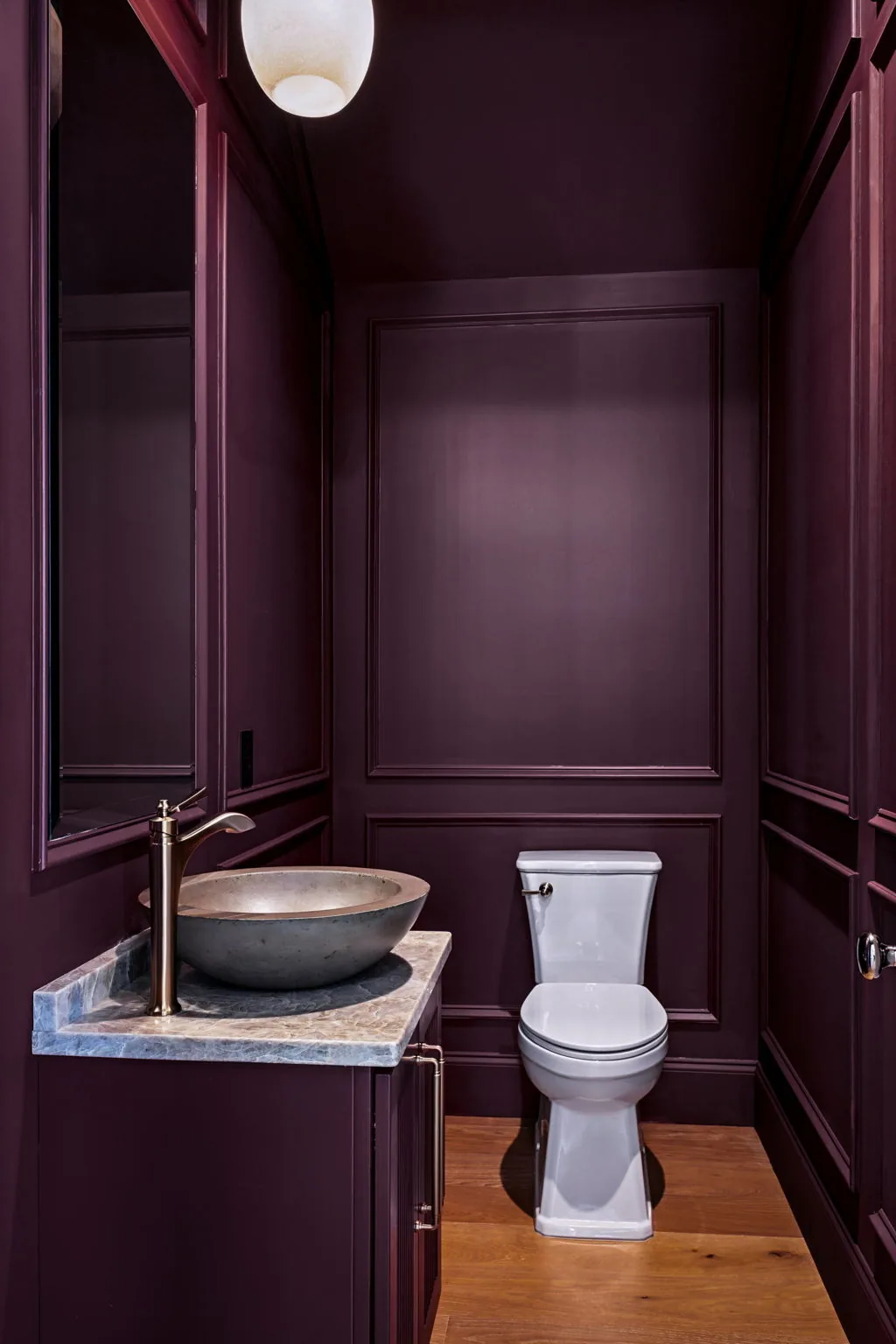 Powder room, burgundy panelling